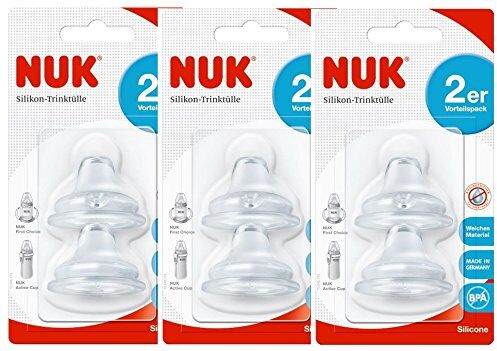 NUK First Choice   beccuccio morbido in silicone, a perfetta tenuta, in combinazione con tutte le bottiglie, BPA libera, 6-18 mesi, 2 pezzi, 3-pack (3 x 2er Blister)