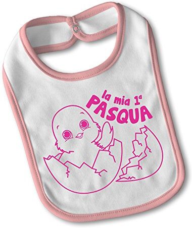 Babloo Bavetto Bavaglino Idea Regalo Pasqua "La Mia Prima Pasqua" Small Rosa