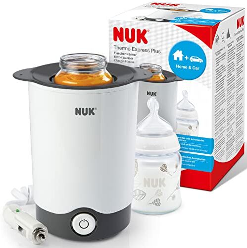 NUK Thermo Express Plus scaldabiberon portatile, Riscalda delicatamente cibi liquidi e pappe in 90 secondi, Spegnimento automatico, Cestello estraibile, Spina EU a 2 poli, adattatore da viaggio a 12V