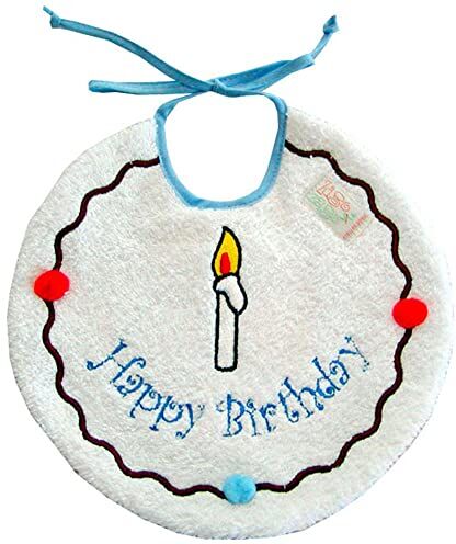 Zigozago Bavaglino torta di compleanno Happy Birthday Fatto a Mano Colore Azzurro Chiusura con Laccetto Taglia Unica