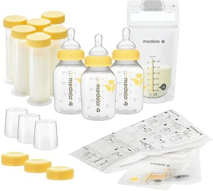 Medela , set regalo per allattamento al seno, sistema di stoccaggio del latte materno; bottiglie, capezzoli, tappi da viaggio, borse per il latte materno e altro ancora, realizzato senza BPA