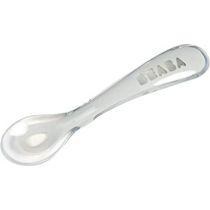 Béaba Cucchiaio in Silicone per Neonati e Bambini, Set da 4, Cucchiaino Bebé per lo Svezzamento, 2a Infanzia, Flessibile, Punta Arrotondata, Manico Ergonomico, Grigio