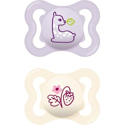 MAM Air Succhietto 2-6 Mesi (Set da 2), Ciuccio 2-6 mesi per pelli sensibili e delicate, Kit da 2 accessori neonato con tettarella in silicone e porta ciuccio sterilizzatore, Lilla/Rosa MAM Air Succhietto 2-6 Mesi (Set da 2), Ciuccio 2-6 mesi per pelli sensibili e delicate, Kit da 2 accessori neonato con tettarella in silicone e porta ciuccio sterilizzatore, Lilla/Rosa