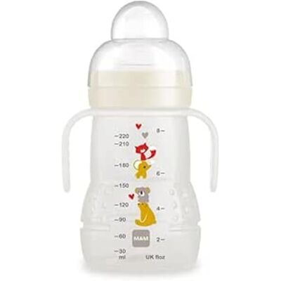 MAM Trainer Night 220 ml, Biberon acqua 4+ mesi con manici che si illuminano al buio, Borraccia neonato con tettarella antigoccia e beccucio extra-morbido, Accessori neonato antiscivolo, Neutro MAM Trainer Night 220 ml, Biberon acqua 4+ mesi con manici che si illuminano al buio, Borraccia neonato con tettarella antigoccia e beccucio extra-morbido, Accessori neonato antiscivolo, Neutro