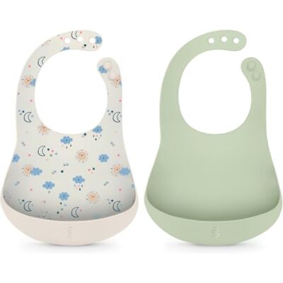 Suavinex , Confezione da 2 Bavaglini in Silicone, Neonati +4 Mesi, Verde Impermeabili e flessibili, con collo regolabile e tasca raccogli-briciole, facili da pulire, lavabili in lavastoviglie Suavinex , Confezione da 2 Bavaglini in Silicone, Neonati +4 Mesi, Verde Impermeabili e flessibili, con collo regolabile e tasca raccogli-briciole, facili da pulire, lavabili in lavastoviglie