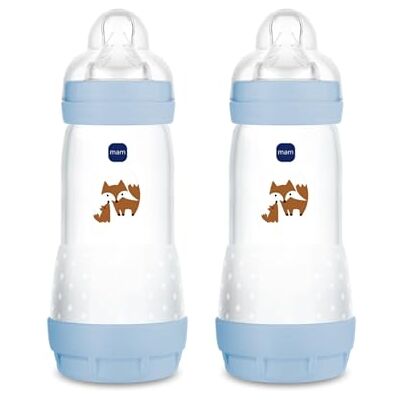 MAM Biberon Easy Start 320 ml (Set da 2), Kit da 2 biberon anticolica per allattamento, Riduce le bolle d'aria e il rischio di coliche, Accessori neonati 4+ mesi con tettarella misura 3, Azzurro MAM Biberon Easy Start 320 ml (Set da 2), Kit da 2 biberon anticolica per allattamento, Riduce le bolle d'aria e il rischio di coliche, Accessori neonati 4+ mesi con tettarella misura 3, Azzurro