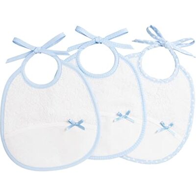 Filet Set 3 Bavaglini Neonato a forma ovale spugna bianca di alta qualità Taschina in tela aida da ricamare Dims 22x21,5 cm Palette Bianco e Cielo Filet Set 3 Bavaglini Neonato a forma ovale spugna bianca di alta qualità Taschina in tela aida da ricamare Dims 22x21,5 cm Palette Bianco e Cielo