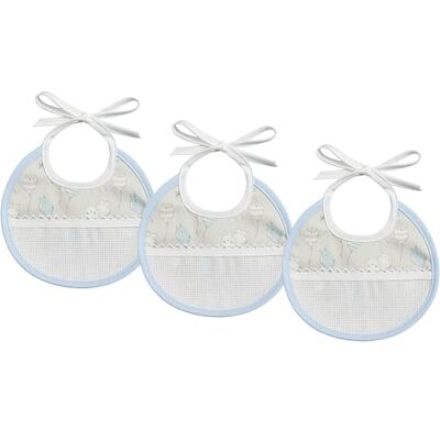 Filet Set 3 Bavaglini Neonato Rotondi da Ricamare Piquet Stampa Palloncini, Inserto in Tela Aida per Personalizzazione, 19x18 cm, Azzurro Filet Set 3 Bavaglini Neonato Rotondi da Ricamare Piquet Stampa Palloncini, Inserto in Tela Aida per Personalizzazione, 19x18 cm, Azzurro