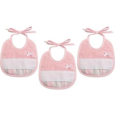 Filet Set 3 Bavaglini Neonato da Ricamare Spugna di cotone 385 g/m², Inserto in Tela Aida per Personalizzazione, Forma Stondata con riporto a Righe, 19x18,5 cm, Rosa Filet Set 3 Bavaglini Neonato da Ricamare Spugna di cotone 385 g/m², Inserto in Tela Aida per Personalizzazione, Forma Stondata con riporto a Righe, 19x18,5 cm, Rosa