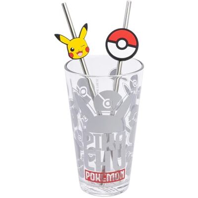 Stor Set Bicchiere in Vetro con Cannucce in Acciaio Inossidabile Pokémon 480ml -, Perfetto per Bevande Fredde e Calde Stor Set Bicchiere in Vetro con Cannucce in Acciaio Inossidabile Pokémon 480ml -, Perfetto per Bevande Fredde e Calde
