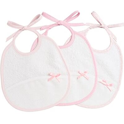 Filet Set 3 Bavaglini Neonato a forma ovale spugna bianca di alta qualità Taschina in tela aida da ricamare Dims 22x21,5 cm Palette Bianco e Rosa Filet Set 3 Bavaglini Neonato a forma ovale spugna bianca di alta qualità Taschina in tela aida da ricamare Dims 22x21,5 cm Palette Bianco e Rosa