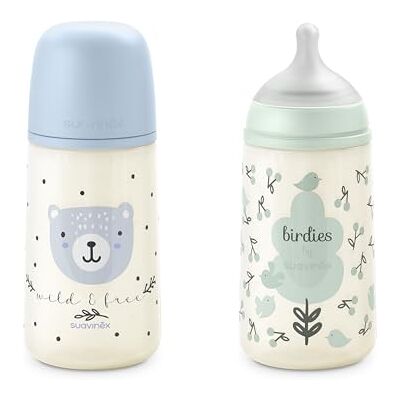 Suavinex , Confezione 2 Biberon da 270 ml, Tettarella Simmetrica SX Pro in Silicone con Valvola Anticolica, Flusso Medio, Liquido Densità Media, Latte, Succhi, Acqua. +3 Mesi.Birdies, Wild&Free, Blu Suavinex , Confezione 2 Biberon da 270 ml, Tettarella Simmetrica SX Pro in Silicone con Valvola Anticolica, Flusso Medio, Liquido Densità Media, Latte, Succhi, Acqua. +3 Mesi.Birdies, Wild&Free, Blu