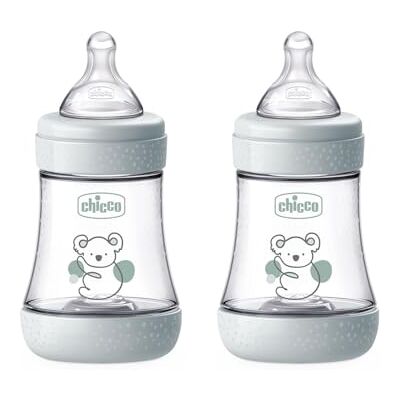 Chicco PERFECT 5, Doppio Biberon Anticolica da 150 ml, Biberon Flusso Lento da 0 Mesi + con Tettarella in Morbido Silicone, Biberon simil seno materno, Biberon anticolica per allattamento misto Chicco PERFECT 5, Doppio Biberon Anticolica da 150 ml, Biberon Flusso Lento da 0 Mesi + con Tettarella in Morbido Silicone, Biberon simil seno materno, Biberon anticolica per allattamento misto