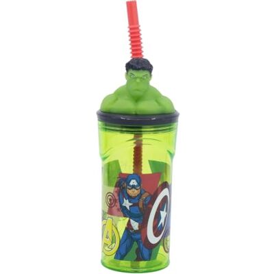 CARTOON Bicchiere con cannuccia con personaggio 3D in plastica riutilizzabile BPA Free capacità 360 ml (Hulk) CARTOON Bicchiere con cannuccia con personaggio 3D in plastica riutilizzabile BPA Free capacità 360 ml (Hulk)