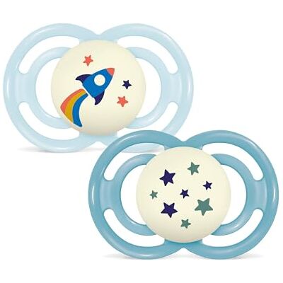MAM Perfect Night Confezione Doppia Succhietto 16+ Mesi (Set da 2), Ciuccio 16 36 mesi silicone che si illumina al buio, Kit da 2 accessori neonato per lo sviluppo orale con porta ciuccio, Azzurro MAM Perfect Night Confezione Doppia Succhietto 16+ Mesi (Set da 2), Ciuccio 16 36 mesi silicone che si illumina al buio, Kit da 2 accessori neonato per lo sviluppo orale con porta ciuccio, Azzurro