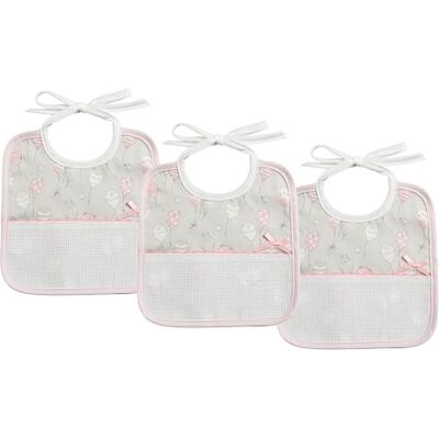 Filet Set 3 Bavaglini Neonato Rettangolari da Ricamare Piquet Stampa Palloncini, Inserto in Tela Aida per Personalizzazione, 21x20 cm, Rosa Filet Set 3 Bavaglini Neonato Rettangolari da Ricamare Piquet Stampa Palloncini, Inserto in Tela Aida per Personalizzazione, 21x20 cm, Rosa