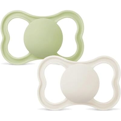 MAM Air Succhietto 16+ Mesi (Set da 2), Ciuccio 16-36 mesi per pelli sensibili e delicate, Kit 2 accessori neonato con tettarella in caucciù naturale e porta ciuccio sterilizzatore, Neutro/Giallo MAM Air Succhietto 16+ Mesi (Set da 2), Ciuccio 16-36 mesi per pelli sensibili e delicate, Kit 2 accessori neonato con tettarella in caucciù naturale e porta ciuccio sterilizzatore, Neutro/Giallo