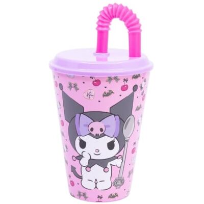 CARTOON Bicchiere con cannuccia per bambini, bicchiere in plastica riutilizzabile semirigida BPA Free capacità 430 ml (Kuromi) CARTOON Bicchiere con cannuccia per bambini, bicchiere in plastica riutilizzabile semirigida BPA Free capacità 430 ml (Kuromi)