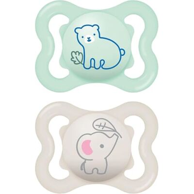 MAM Air Succhietto 2-6 Mesi (Set da 2), Ciuccio 2-6 mesi per pelli sensibili e delicate, Kit da 2 accessori neonato con tettarella in silicone e porta ciuccio sterilizzatore, Verde/Azzurro MAM Air Succhietto 2-6 Mesi (Set da 2), Ciuccio 2-6 mesi per pelli sensibili e delicate, Kit da 2 accessori neonato con tettarella in silicone e porta ciuccio sterilizzatore, Verde/Azzurro
