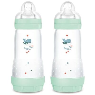 MAM Biberon Easy Start 320 ml (Set da 2), Kit da 2 biberon anticolica per allattamento, Riduce le bolle d'aria e il rischio di coliche, Accessori neonati 4+ mesi con tettarella misura 3, Verde MAM Biberon Easy Start 320 ml (Set da 2), Kit da 2 biberon anticolica per allattamento, Riduce le bolle d'aria e il rischio di coliche, Accessori neonati 4+ mesi con tettarella misura 3, Verde