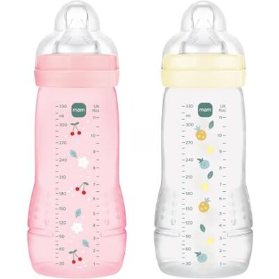 MAM Easy Active 6 mesi in più colore bacche + perla (confezione da 2 x 330 ml) con ciuccio in silicone a flusso X velocità ultra veloce per bambini con chiusura ermetica MAM Easy Active 6 mesi in più colore bacche + perla (confezione da 2 x 330 ml) con ciuccio in silicone a flusso X velocità ultra veloce per bambini con chiusura ermetica