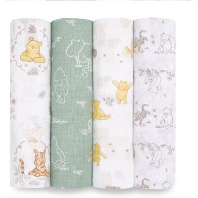aden + anais Essentials, coperta fasciante e coperta in mussola di cotone 100% per neonati e ragazzi, 112 x 112 cm, regalo per neonati e bambini, confezione da 4, winnie + friends aden + anais Essentials, coperta fasciante e coperta in mussola di cotone 100% per neonati e ragazzi, 112 x 112 cm, regalo per neonati e bambini, confezione da 4, winnie + friends