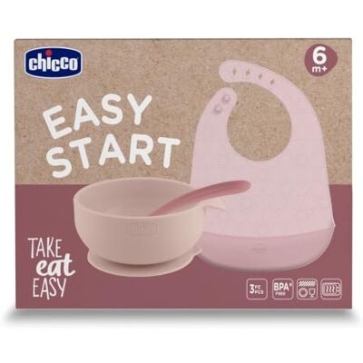 Chicco Set Pappa in Silicone Easy Start 6m+, Set Svezzamento 3 Pezzi con Ciotola Ventosa Antiscivolo, Bavaglino Tasca Raccoglipappa e Cucchiaio Morbido,100% Silicone Alimentare Senza BPA Chicco Set Pappa in Silicone Easy Start 6m+, Set Svezzamento 3 Pezzi con Ciotola Ventosa Antiscivolo, Bavaglino Tasca Raccoglipappa e Cucchiaio Morbido,100% Silicone Alimentare Senza BPA