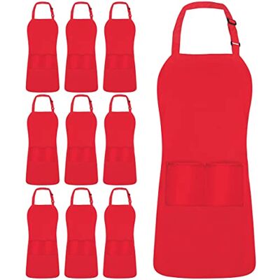 Utopia Kitchen Confezione da 10 bavaglini regolabili con 2 tasche, colore: Rosso Utopia Kitchen Confezione da 10 bavaglini regolabili con 2 tasche, colore: Rosso