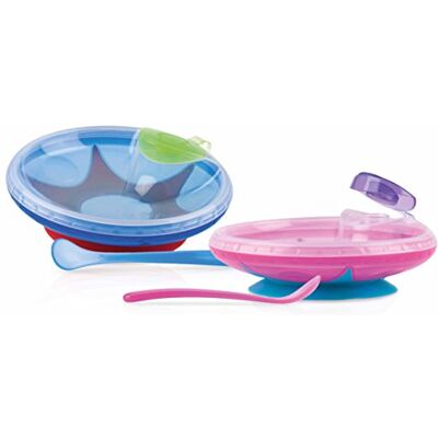 Nuby Piattino pappacalda con cucchiaino, colori assortiti Nuby Piattino pappacalda con cucchiaino, colori assortiti