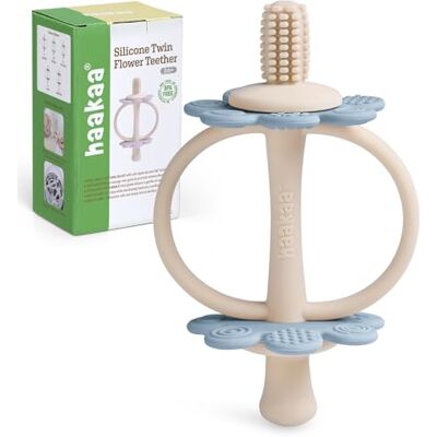 haakaa Massaggiagengive in silicone con doppio fiore, estremità capezzolo per massaggio gengivale, testina per spazzolino 360° per allenamento auto-spazzolante, facile da impugnare haakaa Massaggiagengive in silicone con doppio fiore, estremità capezzolo per massaggio gengivale, testina per spazzolino 360° per allenamento auto-spazzolante, facile da impugnare