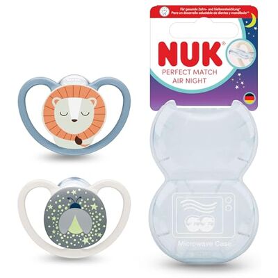 NUK Perfect Match Ciuccio Air Night per bambini, 6-18 mesi, che si illuminano al buio che favoriscono il flusso d'aria e prevengono le eruzioni cutanee da saliva, accettazione del 95% del bambino NUK Perfect Match Ciuccio Air Night per bambini, 6-18 mesi, che si illuminano al buio che favoriscono il flusso d'aria e prevengono le eruzioni cutanee da saliva, accettazione del 95% del bambino