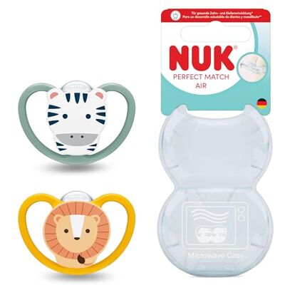 NUK Perfect Match Air Ciuccio per bambini, 18-36 mesi, succhietti ortodontici che favoriscono il flusso d'aria e prevengono l'eruzione cutanea da saliva, accettazione del 95% del bambino, leone e NUK Perfect Match Air Ciuccio per bambini, 18-36 mesi, succhietti ortodontici che favoriscono il flusso d'aria e prevengono l'eruzione cutanea da saliva, accettazione del 95% del bambino, leone e