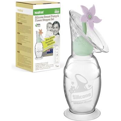 haakaa Set tiralatte manuale con tappo a fiore, pompa manuale in silicone Gen.2 con base di aspirazione, senza BPA (100 ml, lavanda) haakaa Set tiralatte manuale con tappo a fiore, pompa manuale in silicone Gen.2 con base di aspirazione, senza BPA (100 ml, lavanda)