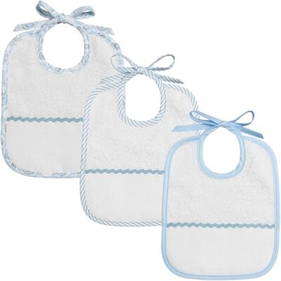 Filet Set 3 Bavaglini Rettangolari da Ricamare Spugna bianca 385 g/m² e Tela Aida 55 fori Dims 24x20 cm Palette Azzurro Filet Set 3 Bavaglini Rettangolari da Ricamare Spugna bianca 385 g/m² e Tela Aida 55 fori Dims 24x20 cm Palette Azzurro