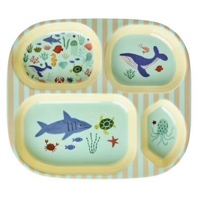 Rice Kit Melamina Kids 4 Room Plate Ocean Print Blu Rice Kit Melamina Kids 4 Room Plate Ocean Print Blu