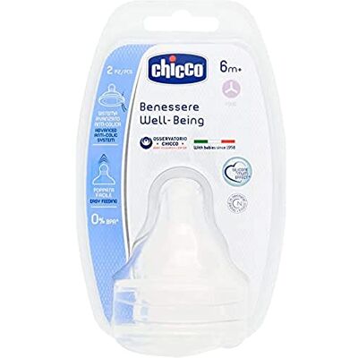 Artsana Chicco Tettarella Benessere, Flusso Pappa, Silicone, Bianco, 6 Mesi +, 2 Pezzi Artsana Chicco Tettarella Benessere, Flusso Pappa, Silicone, Bianco, 6 Mesi +, 2 Pezzi