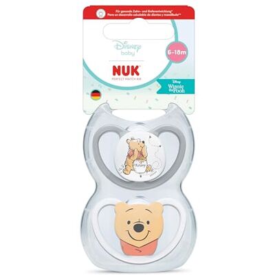 NUK Perfect Match Air Baby Ciuccio 6-18 mesi Succhietti ortodontici che promuovono il flusso d'aria e prevengono l'eruzione cutanea Accettazione del 95% del bambino ** Winnie The Pooh 2 NUK Perfect Match Air Baby Ciuccio 6-18 mesi Succhietti ortodontici che promuovono il flusso d'aria e prevengono l'eruzione cutanea Accettazione del 95% del bambino ** Winnie The Pooh 2