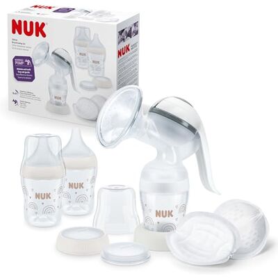 NUK tiralatte manuale Cuscinetto in morbido silicone Leva ergonomica 2 x biberon Perfect Match 150 ml 2 x cuscinetti per il seno monouso High Performance NUK tiralatte manuale Cuscinetto in morbido silicone Leva ergonomica 2 x biberon Perfect Match 150 ml 2 x cuscinetti per il seno monouso High Performance