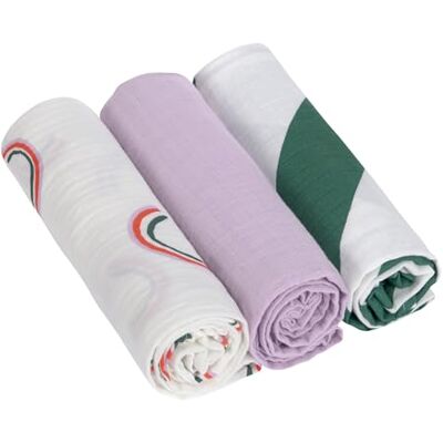 Lässig Mussole in mussola - Set da 3, 85x85cm, cotone biologico, viola Lässig Mussole in mussola - Set da 3, 85x85cm, cotone biologico, viola