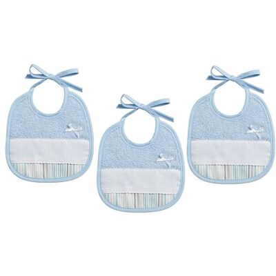 Filet Set 3 Bavaglini Neonato da Ricamare Spugna di cotone 385 g/m², Inserto in Tela Aida per Personalizzazione, Forma Stondata con riporto a Righe, 19x18,5 cm, Azzurro Filet Set 3 Bavaglini Neonato da Ricamare Spugna di cotone 385 g/m², Inserto in Tela Aida per Personalizzazione, Forma Stondata con riporto a Righe, 19x18,5 cm, Azzurro