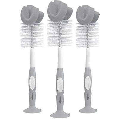 Dr. Brown's Reusable Sponge Baby Bottle Cleaning Brush Set with Suction Cup Stand, Scrubber and Nipple Cleaner, Gray, 3 Pack Dr. Brown's Reusable Sponge Baby Bottle Cleaning Brush Set with Suction Cup Stand, Scrubber and Nipple Cleaner, Gray, 3 Pack