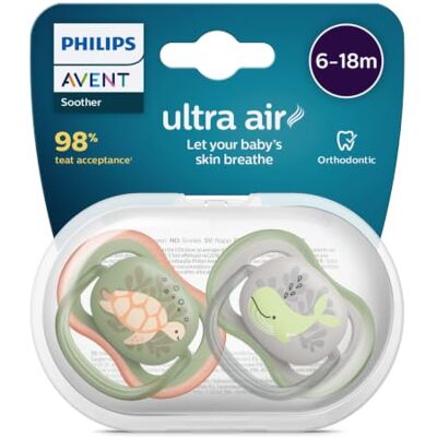 AVENT Philips Set di 2 ciucci Ultra Air 6/18 mesi, colori misti SCF085/40 AVENT Philips Set di 2 ciucci Ultra Air 6/18 mesi, colori misti SCF085/40