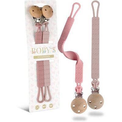 BOBY´S Catenella portaciuccio in silicone, confezione da 2 clip per ciuccio per ragazzi e ragazze, con clip, senza BPA, flessibile e durevole, 3 mesi + (Power Rose/Dusty Lilac) BOBY´S Catenella portaciuccio in silicone, confezione da 2 clip per ciuccio per ragazzi e ragazze, con clip, senza BPA, flessibile e durevole, 3 mesi + (Power Rose/Dusty Lilac)
