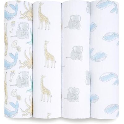 aden + anais essentials Set di 4 panni per neonati, 100% cotone, per neonati e bambini, 112 x 112 cm, motivo: storia naturale aden + anais essentials Set di 4 panni per neonati, 100% cotone, per neonati e bambini, 112 x 112 cm, motivo: storia naturale
