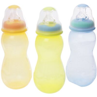 Nuby Set di 3 bottiglie standard a collo in polipropilene 300 ml, colore: giallo/verde/blu Nuby Set di 3 bottiglie standard a collo in polipropilene 300 ml, colore: giallo/verde/blu