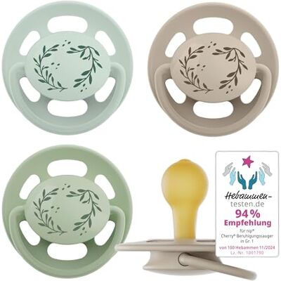 nip Cherry Green 0-6 mesi Ciuccio per l'allattamento con tettarella delicata sui denti per neonati. Ciuccio sostenibile realizzato con materie prime naturali 4 pezzi, verde chiaro/marrone nip Cherry Green 0-6 mesi Ciuccio per l'allattamento con tettarella delicata sui denti per neonati. Ciuccio sostenibile realizzato con materie prime naturali 4 pezzi, verde chiaro/marrone