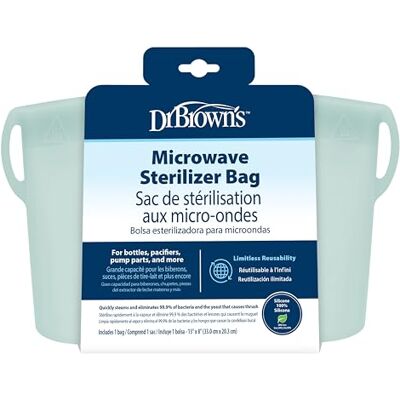 Dr. Brown's Borsa sterilizzatrice a vapore per microonde, per biberon, tiralatte e altri accessori per bambini, 100% silicone, sacchetto sterilizzante riutilizzabile Dr. Brown's Borsa sterilizzatrice a vapore per microonde, per biberon, tiralatte e altri accessori per bambini, 100% silicone, sacchetto sterilizzante riutilizzabile