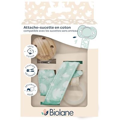 Biolane Attacco ciuccio per bambino Per tettarella anatomica Tessuto 100% cotone Verde menta Fissaggio in silicone Clip in legno e metallo Doppia sicurezza e antiscivolo Biolane Attacco ciuccio per bambino Per tettarella anatomica Tessuto 100% cotone Verde menta Fissaggio in silicone Clip in legno e metallo Doppia sicurezza e antiscivolo