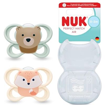 NUK Perfect Match Air Succhietto per Bambini 0-2 Mesi Succhietti Ortodontici Anti-Irritazione e Traspiranti Accettato dal 95% dei Bambini** Orso/Volpe Confezione da 2 NUK Perfect Match Air Succhietto per Bambini 0-2 Mesi Succhietti Ortodontici Anti-Irritazione e Traspiranti Accettato dal 95% dei Bambini** Orso/Volpe Confezione da 2