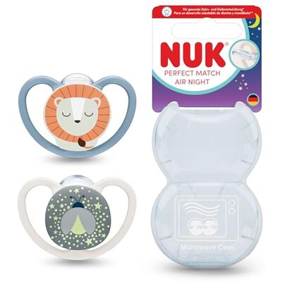 NUK Perfect Match Ciuccio Air Night per bambini, 18-36 mesi, si illuminano al buio che favoriscono il flusso d'aria e prevengono le eruzioni cutanee da saliva, accettazione del 95% del bambino NUK Perfect Match Ciuccio Air Night per bambini, 18-36 mesi, si illuminano al buio che favoriscono il flusso d'aria e prevengono le eruzioni cutanee da saliva, accettazione del 95% del bambino